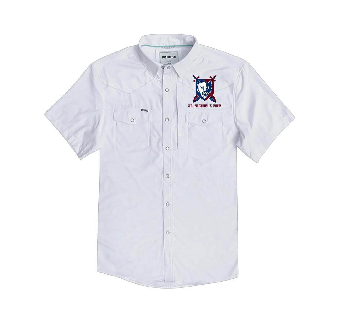 Men's White Western Poncho Logo Shirt