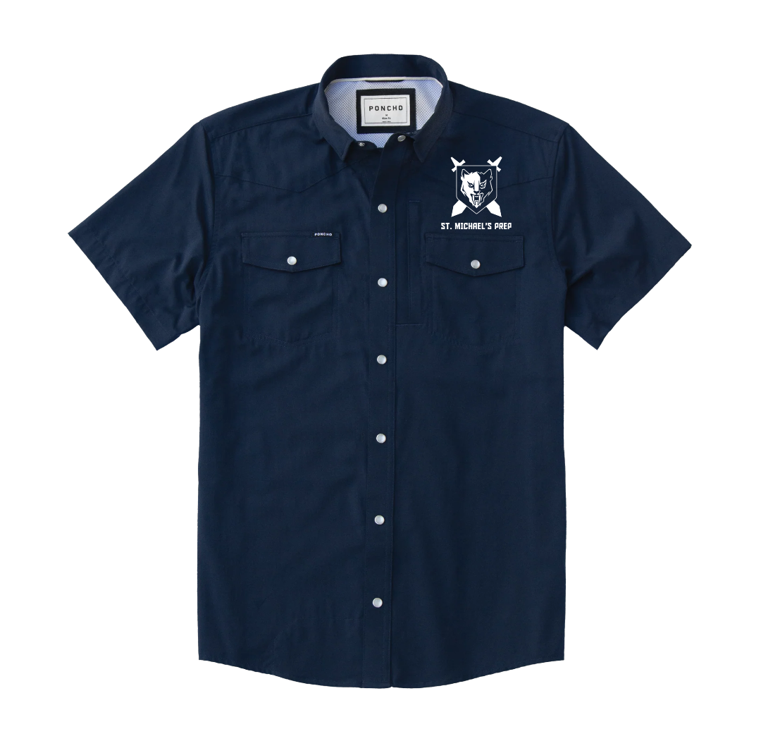 Men's Navy Western Style Poncho Logo Shirt